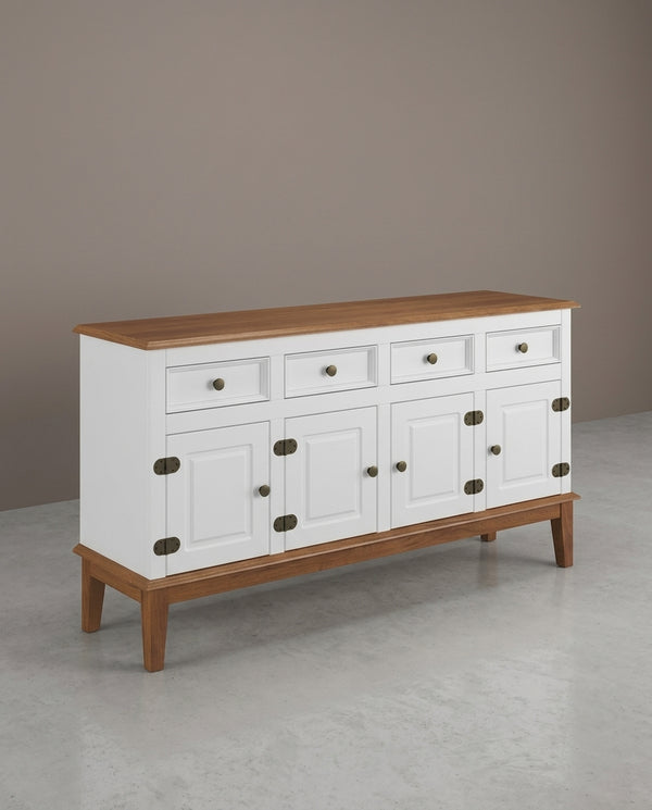 Balcão de Madeira Maciça 4 Portas e 4 Gavetas Branco