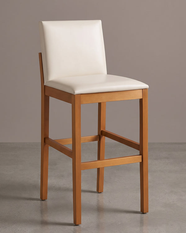 Banqueta Alta Lia Estofada Off White Estrutura De Madeira