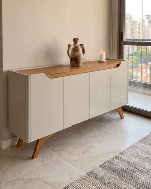 Buffet Atenas Off White 4 Portas Com Detalhe Em Madeira