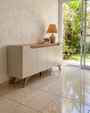 Buffet Atenas Off White 4 Portas Com Detalhe Em Madeira