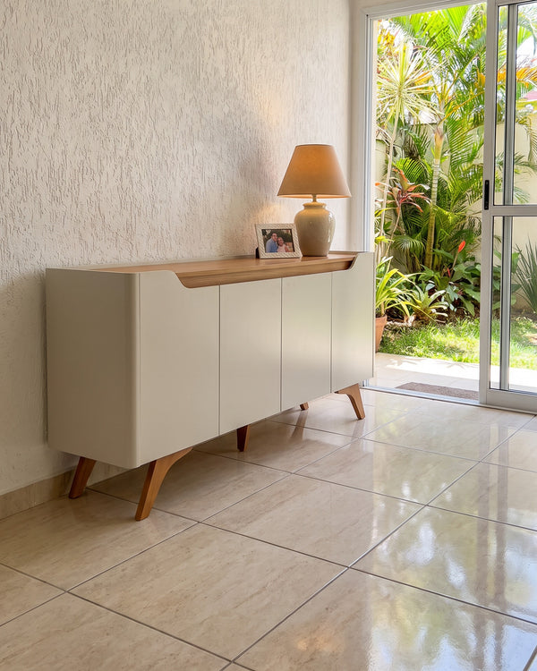 Buffet Atenas Off White 4 Portas Com Detalhe Em Madeira