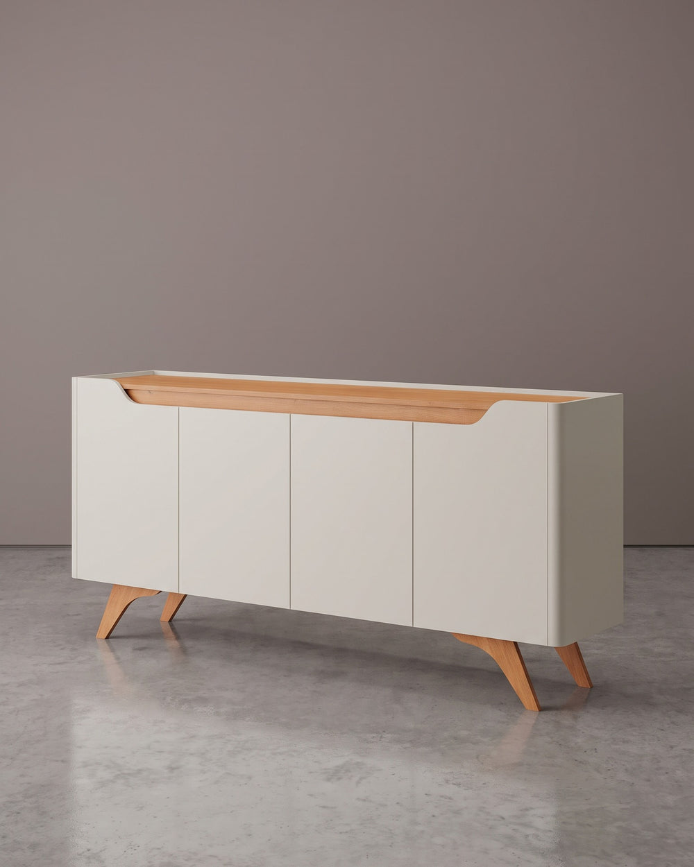 Buffet Atenas Off White 4 Portas Com Detalhe Em Madeira
