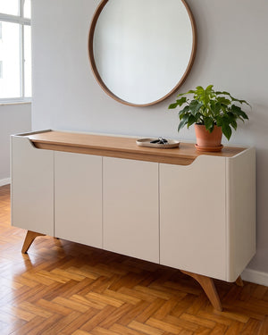 Buffet Atenas Off White 4 Portas Com Detalhe Em Madeira