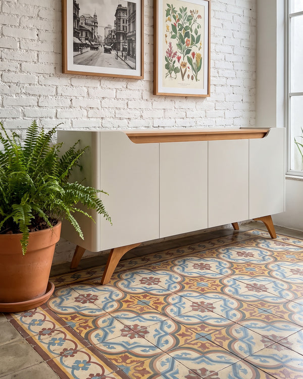 Buffet Atenas Off White 4 Portas Com Detalhe Em Madeira