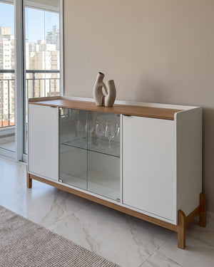 Buffet Bari Branco 2 Portas Com Vitrine De Vidro
