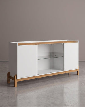 Buffet Bari Branco 2 Portas Com Vitrine De Vidro