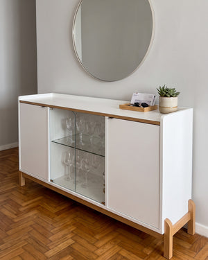 Buffet Bari Branco 2 Portas Com Vitrine De Vidro