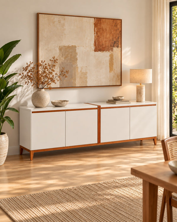 Buffet Clara Off White 4 Portas Pés De Madeira - ambiente - Off White