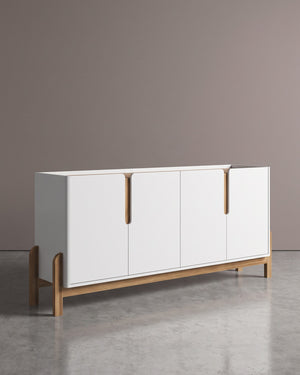 Buffet Lizz 170cm Branco 4 Portas Com Base De Madeira