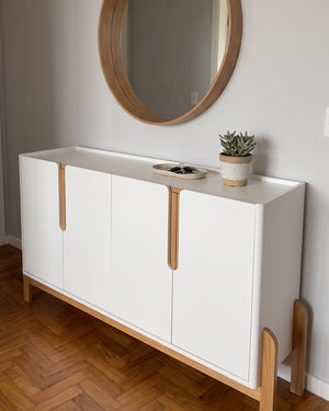 Buffet Lizz 170cm Branco 4 Portas Com Base De Madeira