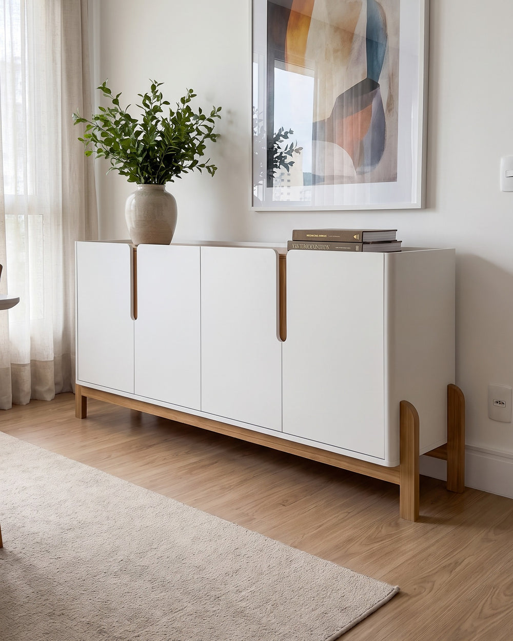 Buffet Lizz 170cm Branco 4 Portas Com Base De Madeira