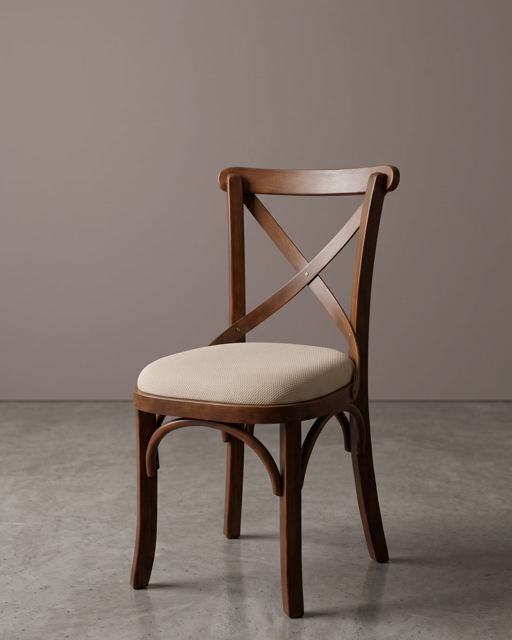 Cadeira X Pé Quadrado Estofada — Castanho Assento Creme