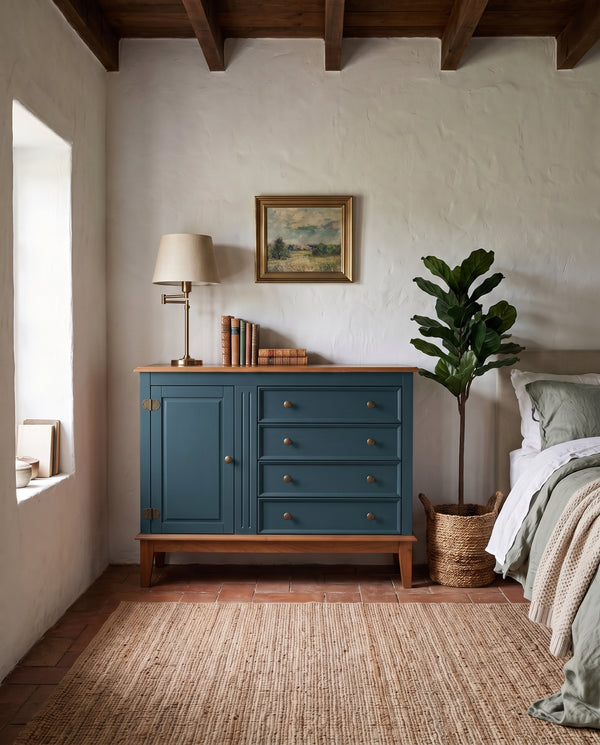 Cômoda 4 Gavetas e 1 Porta - ambiente - Azul Petróleo