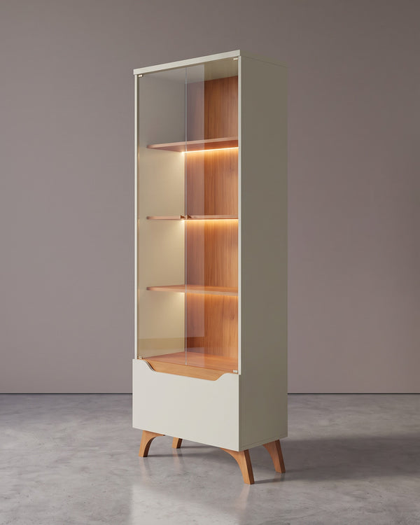Cristaleira Atenas Off White Porta De Vidro Com Led
