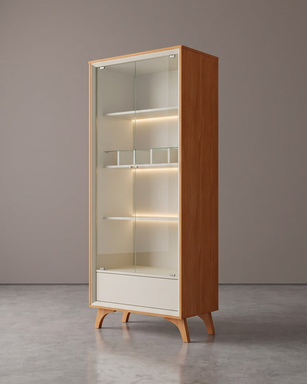 Cristaleira Premium Naturalle Porta De Vidro Com Led