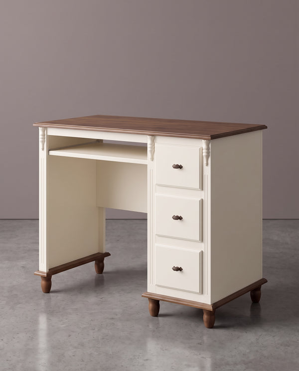 Escrivaninha Divisor de Ambiente 3 Gavetas Laca Off White Com Imbuia Glazer
