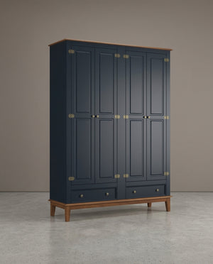 Guarda-Roupa Rústico 4 Portas e 2 Gavetas Azul Petróleo