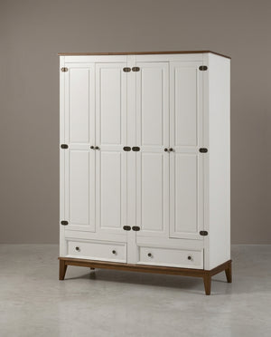 Guarda-Roupa Rústico 4 Portas e 2 Gavetas Branco