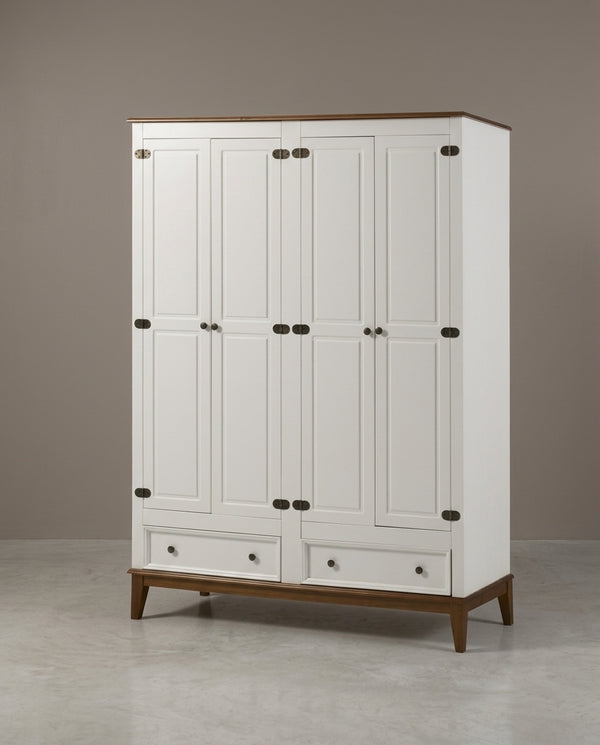 Guarda-Roupa Rústico 4 Portas e 2 Gavetas Branco