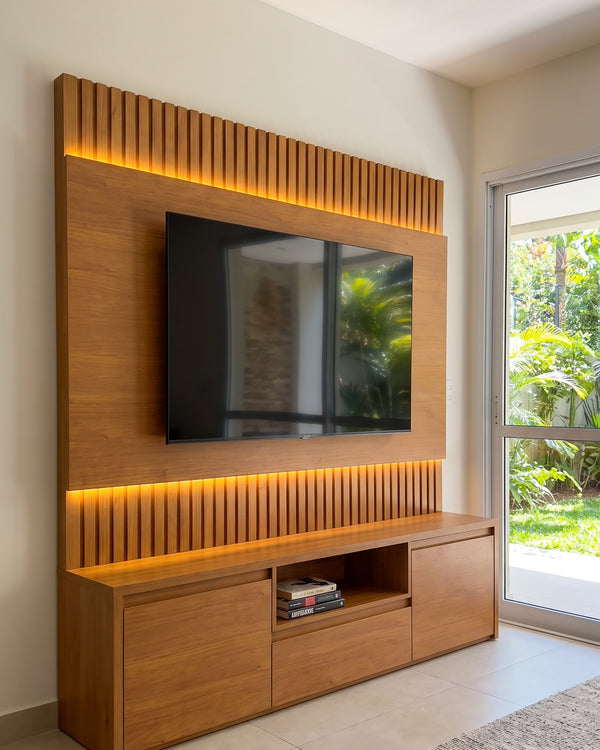 Home Aurora Painel Ripado Com Led Fita e Rack 2 Portas - foto 3