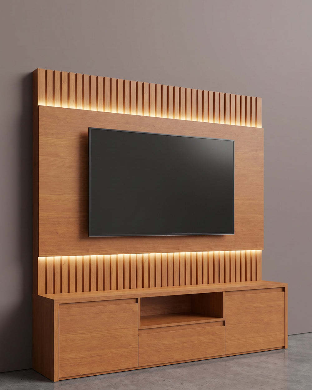 Home Aurora Painel Ripado Com Led Fita e Rack 2 Portas - foto 1