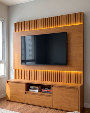 Home Aurora Painel Ripado Com Led Fita e Rack 2 Portas - foto 4