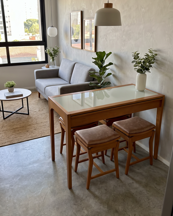 Mesa Aparador Lotus 1.20m Retrátil Tampo Vidro