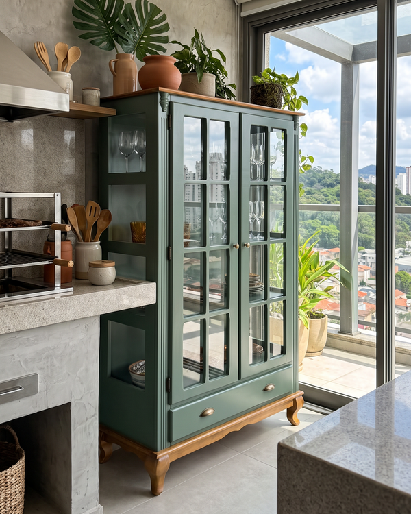 Cristaleira Hanover Lateral de Vidro 2 Portas 1 Gaveta
