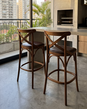Banqueta Paris Estofada Madeira