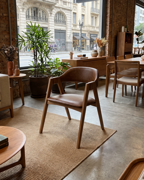 Cadeira Luxor Com Braços Encosto Laminado Pinhão Natural