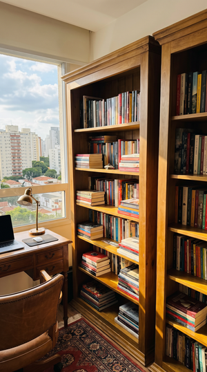 Livreiro Lateral Fechada Rústico Madeira Maciça 5 Prateleiras