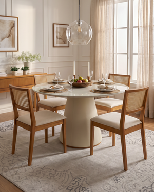 Mesa Maisa Redonda Tampo Off White Base Castanho Claro