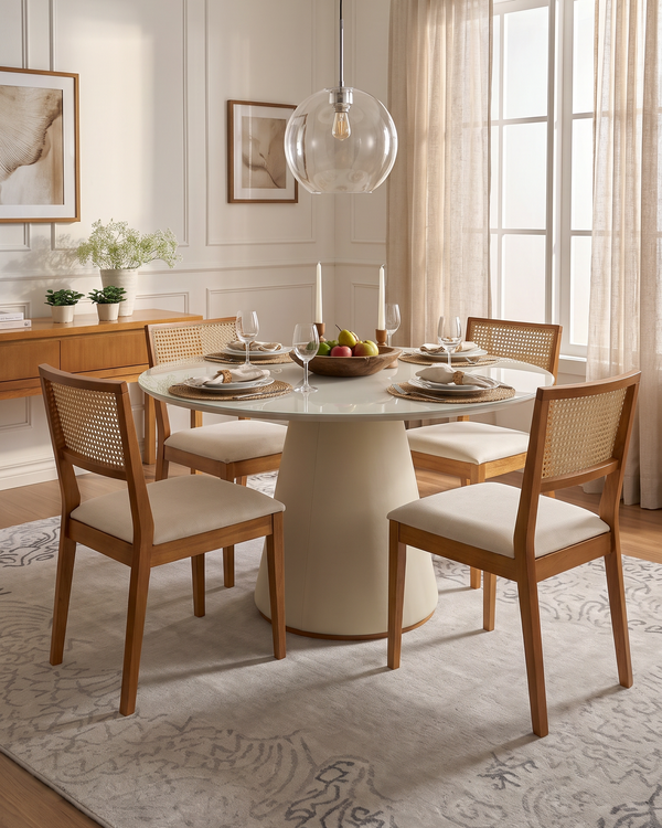 Mesa Maisa Redonda Tampo Off White Base Castanho Claro