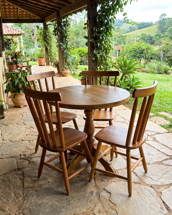 Mesa Olivia Redonda Madeira Maciça Pé Central