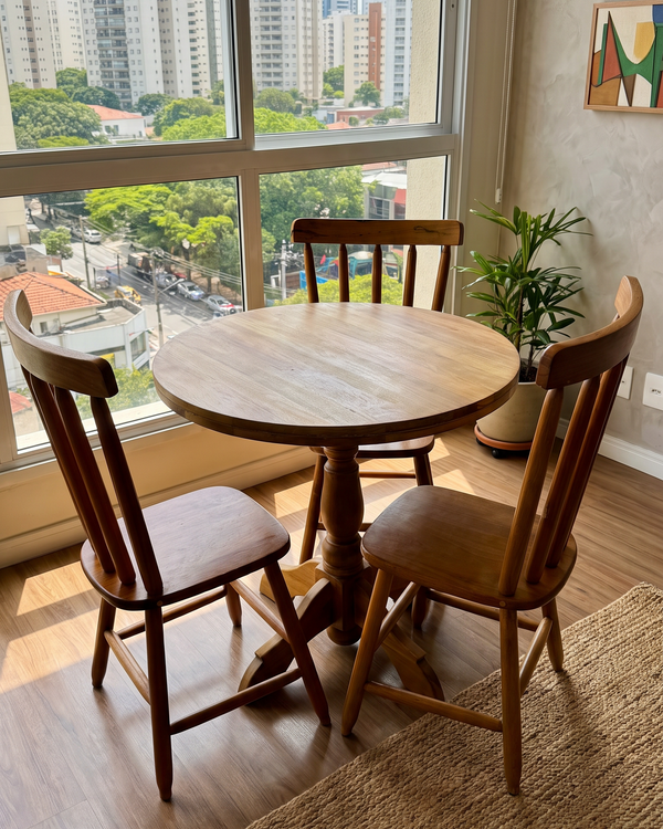 Mesa Olivia Redonda Madeira Maciça Pé Central