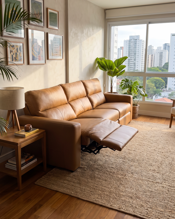 Sofa Oslo Couro 100% Legitimo Retrátil Elétrico