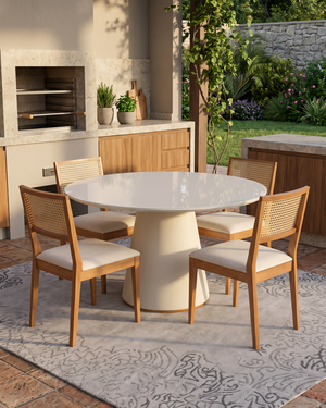 Mesa Maisa Redonda Tampo Off White Base Castanho Claro
