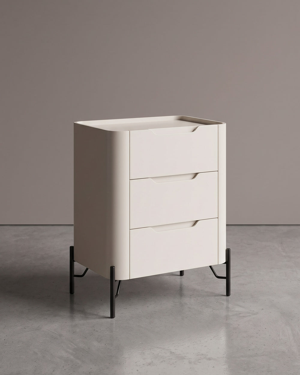 Mesa De Cabeceira Bend 3 Gavetas — Musgo Pé Preto