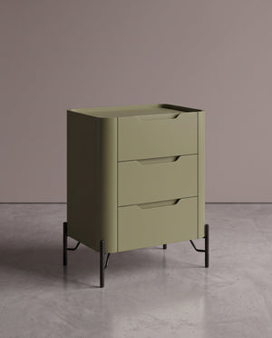 Mesa De Cabeceira Bend 3 Gavetas Musgo Pé Preto
