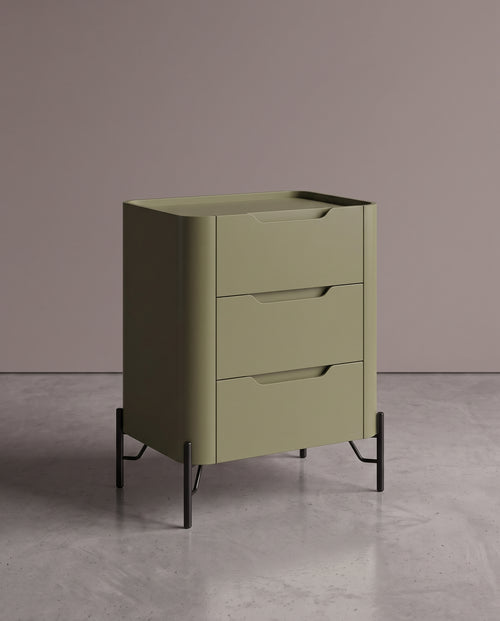 Mesa De Cabeceira Bend 3 Gavetas Musgo Pé Preto