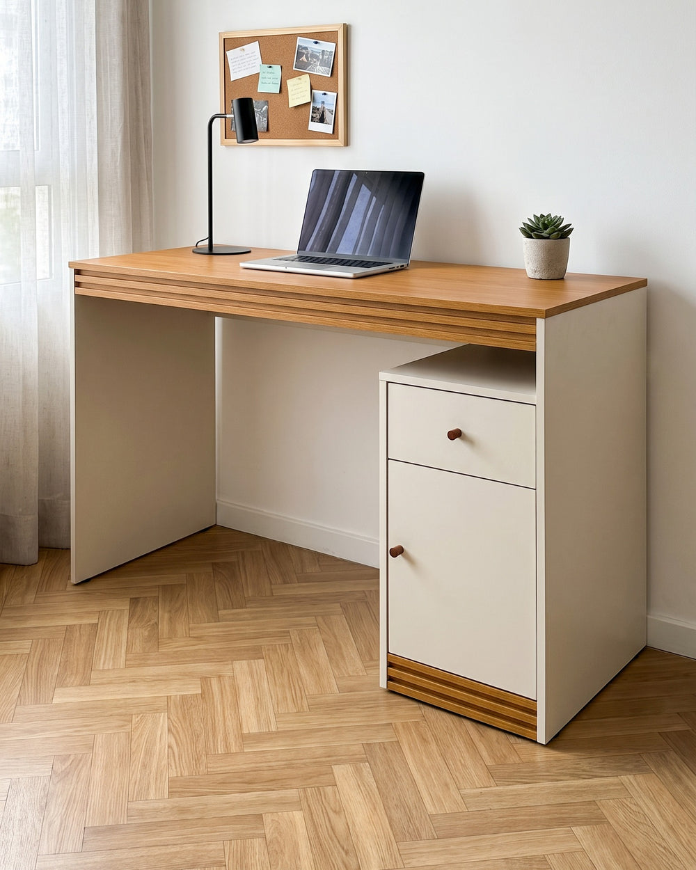 Mesa De Estudo Sevilha Off White Com Gaveta e Porta