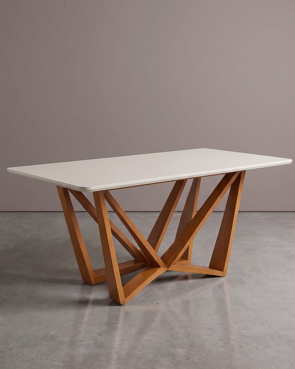 Mesa De Jantar Flor Tampo Off White Base Geométrica De Madeira
