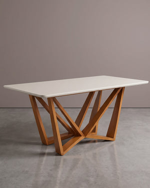 Mesa De Jantar Flor Tampo Off White Base Geométrica De Madeira - foto 1