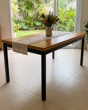 Mesa De Jantar Industrial Tampo Madeira De Demolição Base De Aço - foto 4