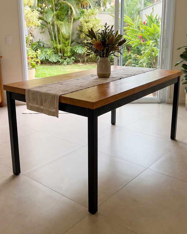 Mesa De Jantar Industrial Tampo Madeira De Demolição Base De Aço - foto 4