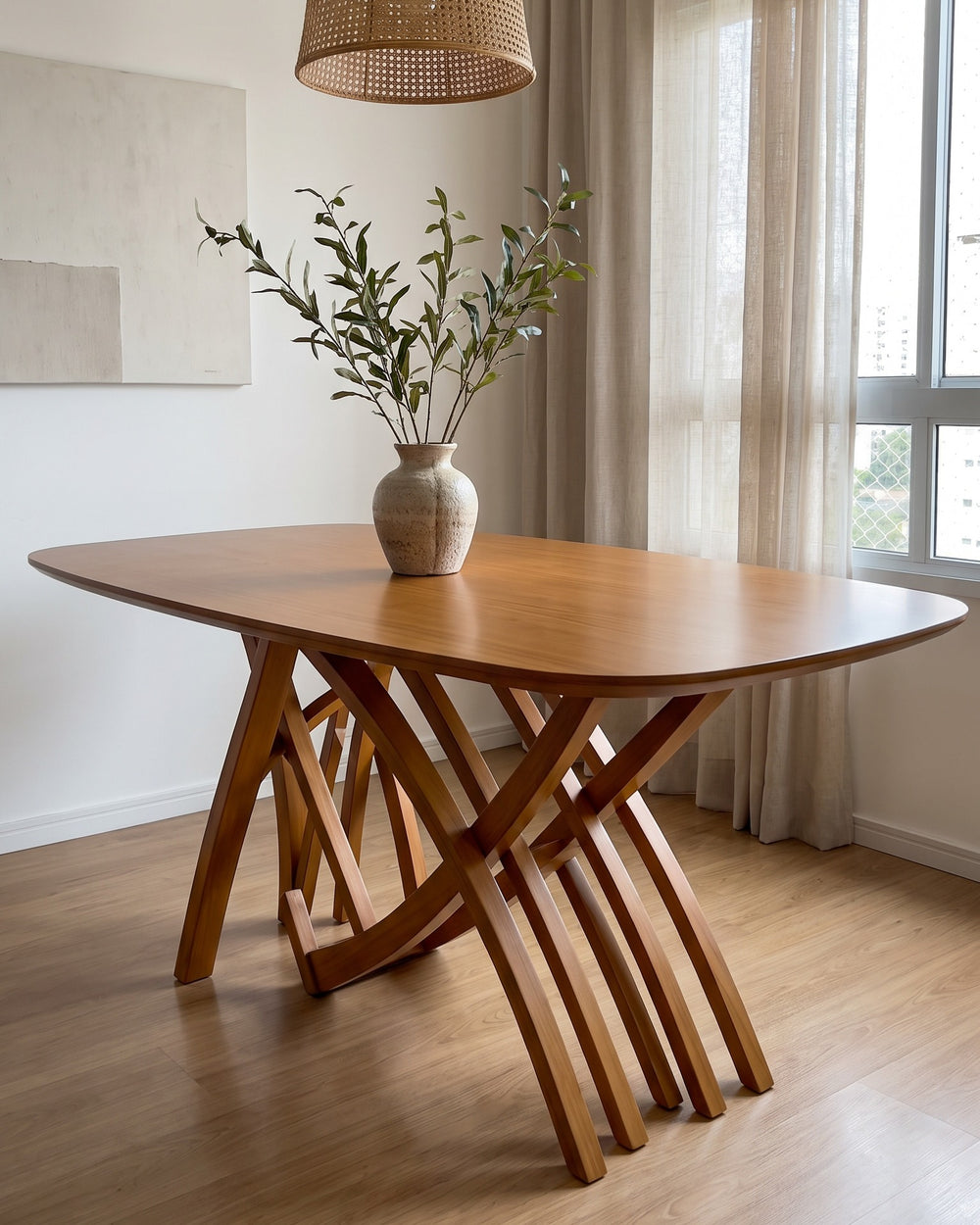 Mesa De Jantar Kali Madeira Base Escultural