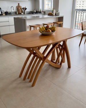 Mesa De Jantar Kali Madeira Base Escultural