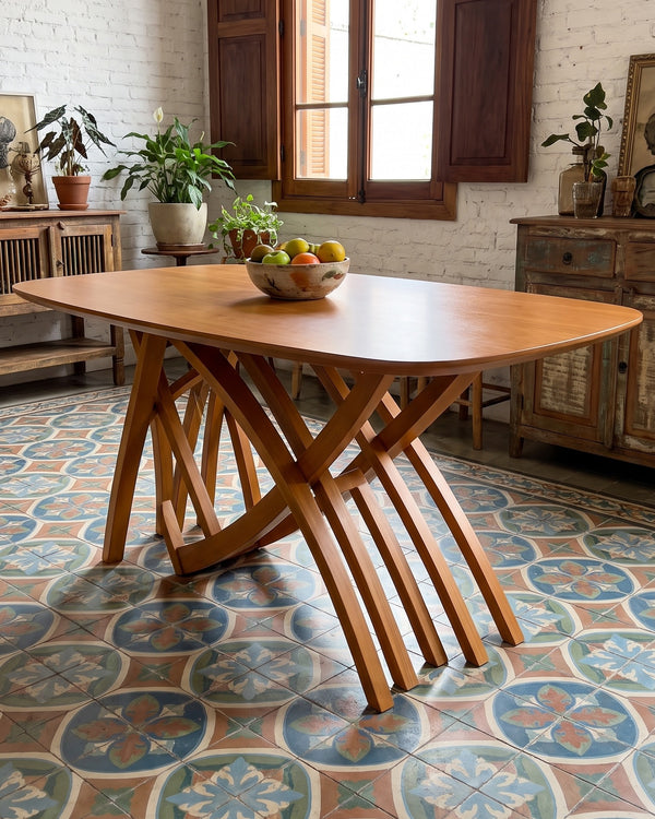 Mesa De Jantar Kali Madeira Base Escultural