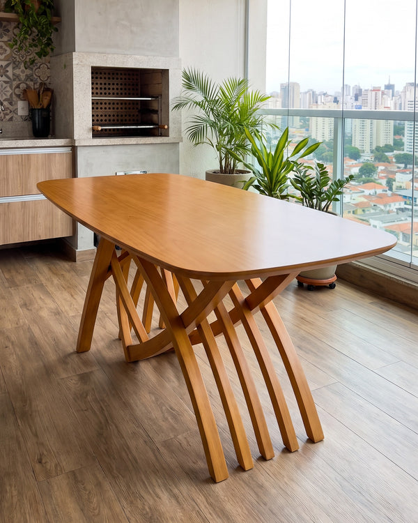 Mesa De Jantar Kali Madeira Base Escultural