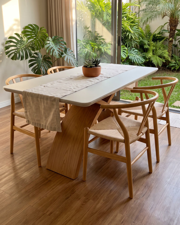 Mesa De Jantar Lais Tampo Off White Base X De Madeira